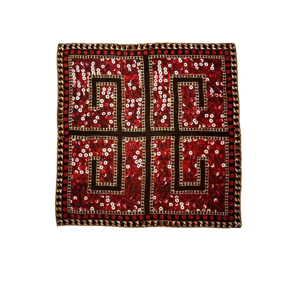Givenchy Paris Logo Silk Scarf 37x37" Italy Brown & Red Gold Chain Pattern - Picture 1 of 9